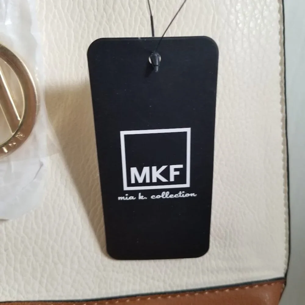 MKF Collection Purse Tote & Clutch Cream Tan Gold Vegan Leather Hobo Bag